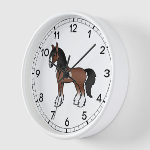Horloge Cheval de dessin Brown Gypsy Vanner Clydesdale Shi