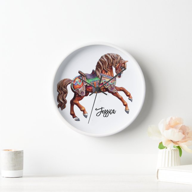 Horloge Cheval en bois orné (Maison)
