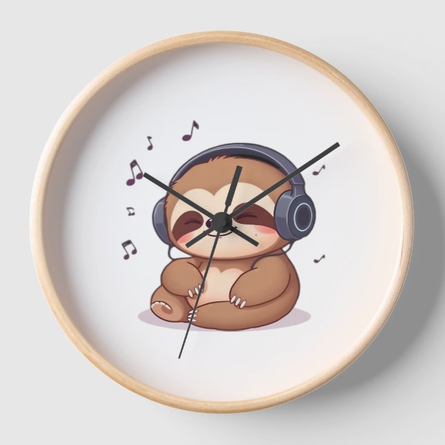Horloge Chibi Sloth with Headphones � Cute Kawaii Relaxing (Recto)