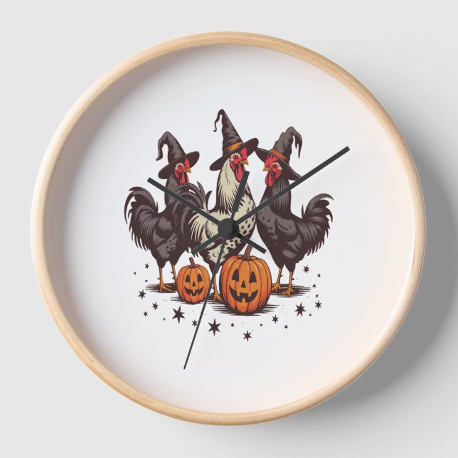 Horloge Chicken sorcière Citrouille d'Halloween automne (Recto)