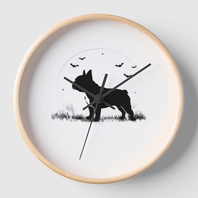 Horloge Chien à Chien à Chien - Halloween Lune Silhouette  (Recto)