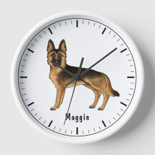 Horloge Chien Berger Allemand Noir Et Tan Avec Texte Perso