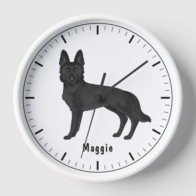 Horloge Chien de berger allemand noir avec texte personnal (Recto)