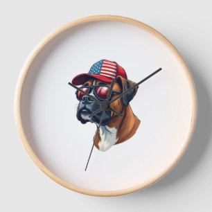Horloge Chien de boîte portant blanc rouge bleu