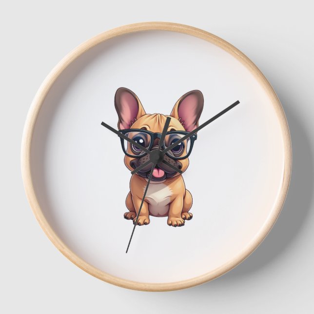Horloge Chien de taureau français portant des lunettes (Recto)