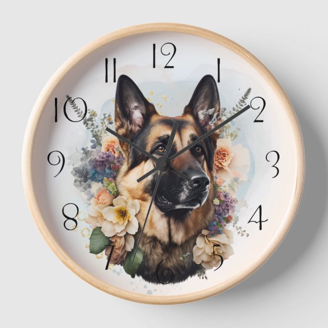 Horloge Chien floral berger allemand (Recto)