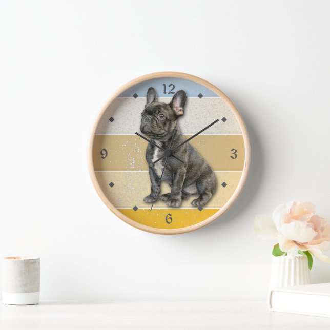 Horloge Chien-taureau français noir - Sunset rétro (Maison)
