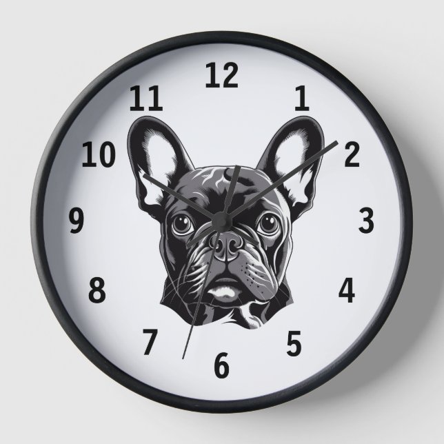 Horloge Chien-taureau français personnalisé noir et blanc (Recto)