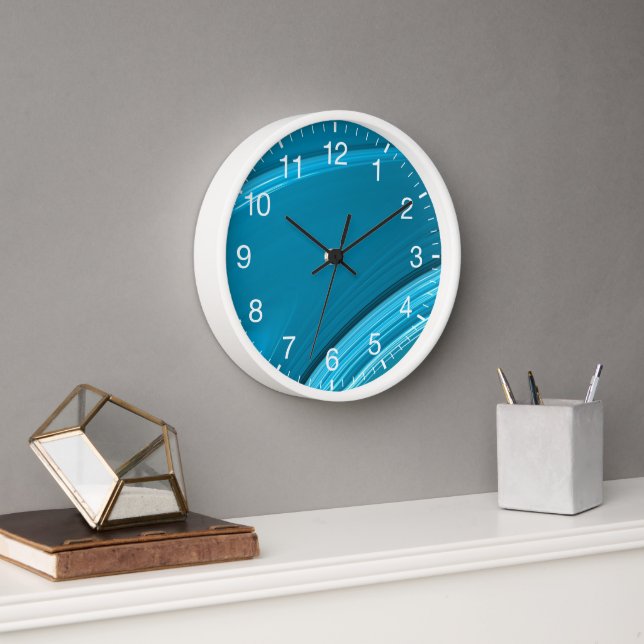 Horloge Chiffres blancs Turquoises Abstraits (Bureau)