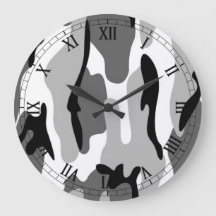 Horloge chiffres romains camouflage gris noir et b