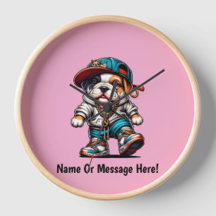 Horloge Chiot Bouledogue Mignon Vêtements de Rue Design po