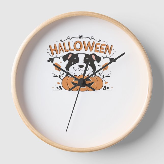 Horloge Chiot mignon en Citrouille - Illustration de chien (Recto)