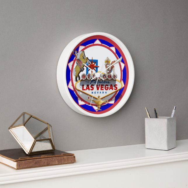 Horloge Chip de Poker d'Affiches de bienvenue Las Vegas (Bureau)