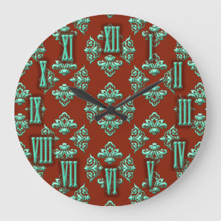 Horloge Chocolat Brown et Turquoise Damask