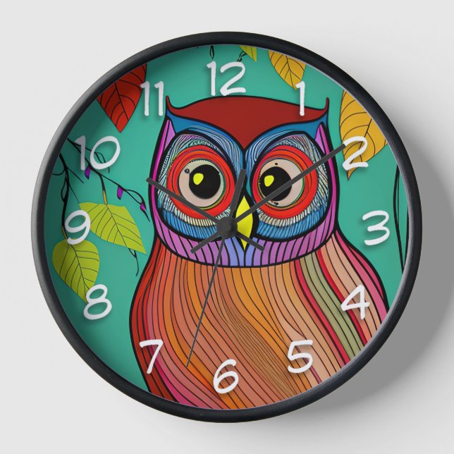 Horloge Chouette Abstraite aux couleurs éclatantes (Recto)