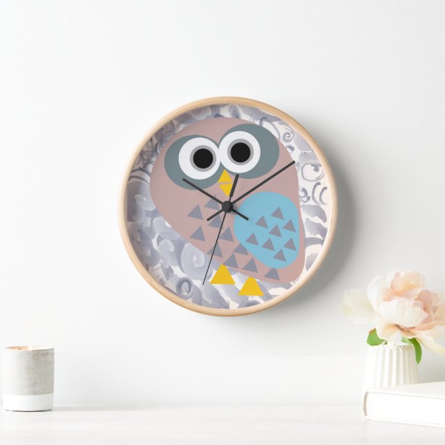 Horloge Chouette avec aquarelle gris (Maison)