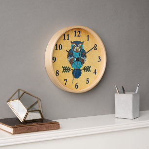 Horloge Chouette d'art populaire nordique