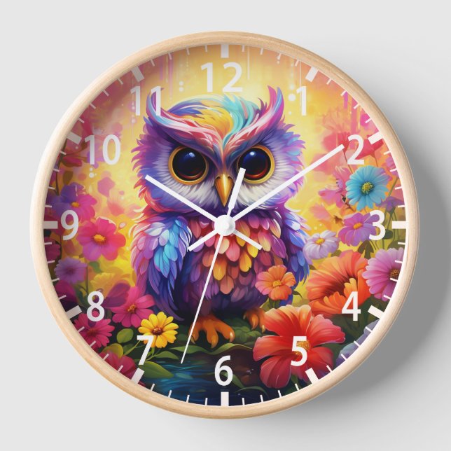 Horloge Chouette mignonne Coloré Floral Enfants Fille (Recto)