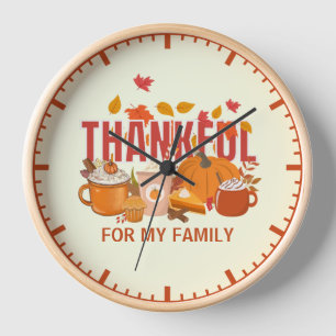 Horloge Citrouille Thanksgiving MERCI POUR MA FAMILLE