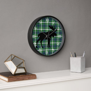 Horloge Classic Green Bleu foncé Lumberjack Plaid Motif