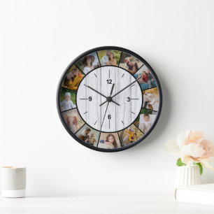 Horloge Clôture en bois blanc faux rustique 12 Collage pho