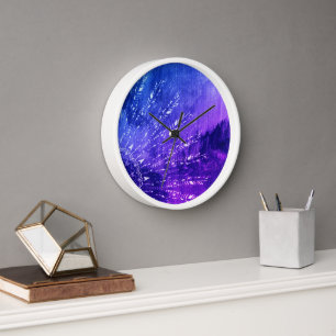 Horloge Clouds Mandala bleu violet Boho Bohemian