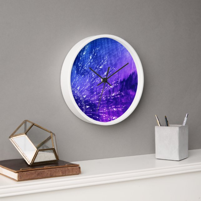 Horloge Clouds Mandala bleu violet Boho Bohemian (Bureau)