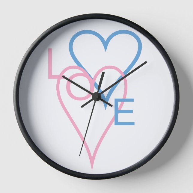 Horloge Coeurs d'amour rose et bleu (Recto)