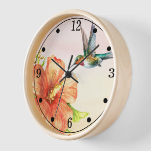 Horloge Colibri et fleur d'Hibiscus