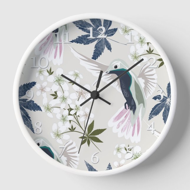 Horloge Colibris et fleurs blanches. (Recto)