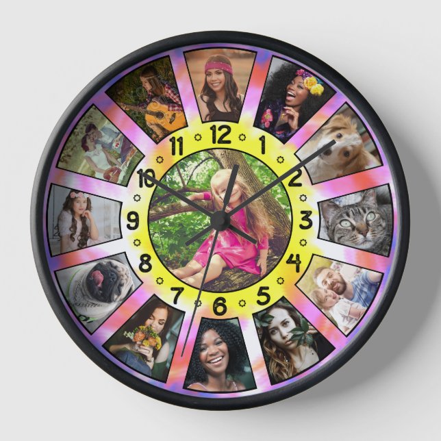 Horloge Collage Photo Famille 13 Retro Cravate-Dye Personn (Recto)