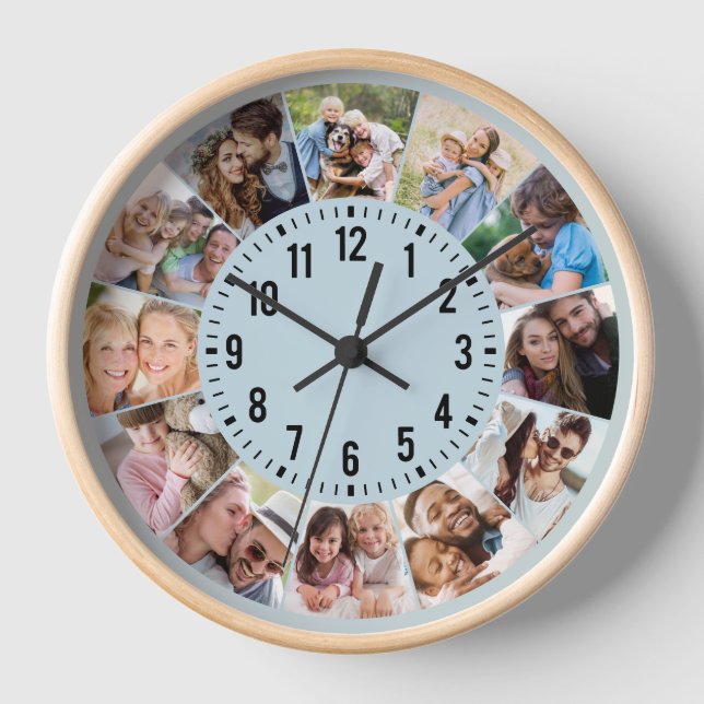 Horloge Collection photo moderne personnalisée en bleu 12 (Recto)