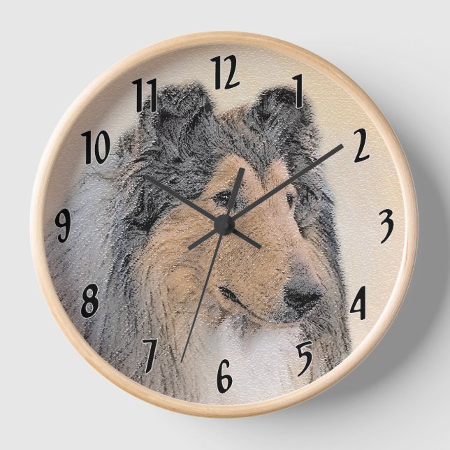 Horloge Collie (Rough) Peinture - Cute Original Chien Art (Recto)