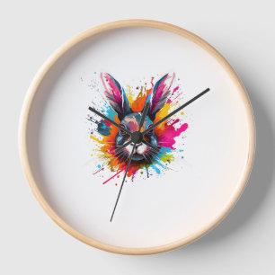 Horloge Coloré Splash Art Cute Continental Giant Rabbit