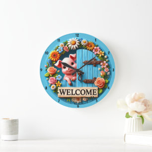 Horloge colorée Piglet motifs floraux