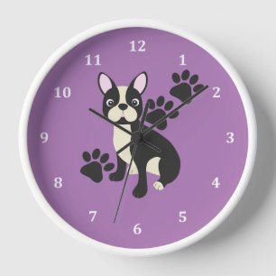 Horloge Conception de l'horloge Boston Terrier en violet
