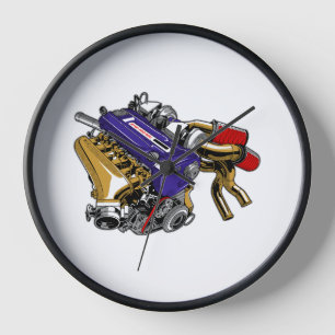 HORLOGE CONCEPTION DE MOTEUR TURBO À SIX CYLINDRES COULEUR