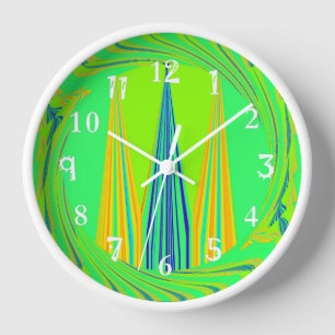 Horloge Conception géométrique jaune et vert du néon Abstr
