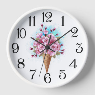Horloge Cône rose Sakura crème glacée gaufre