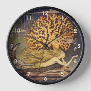 Horloge Conte de fées vintage, petite sirène dans le corai