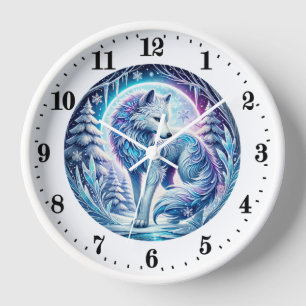 Horloge Cool loup amoureux des animaux hiver