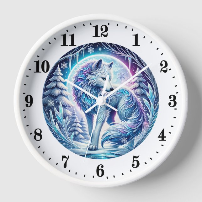 Horloge Cool loup amoureux des animaux hiver (Recto)