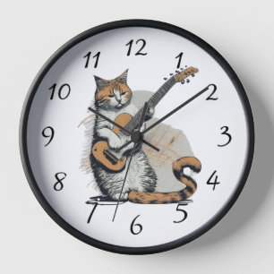 Horloge Cool Orange Chat Jamming sur la guitare