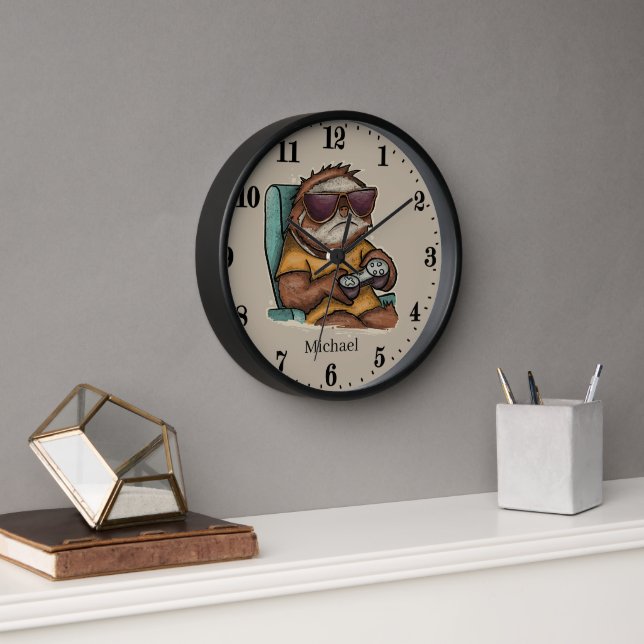 Horloge Cool unisex sloth gaming ajouter nom (Bureau)