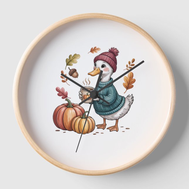 Horloge Cosy Citrouille Café Goose Fall Art (Recto)