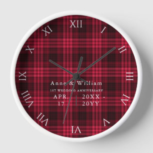Horloge Cottage Rustique Rouge Tartan 1ère Noces de Mariag