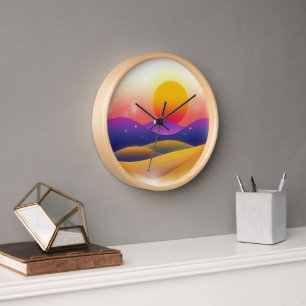 Horloge Coucher de soleil du désert avec des collines et d