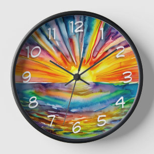 Horloge Coucher de soleil sur la réflexion de l'eau   Art 