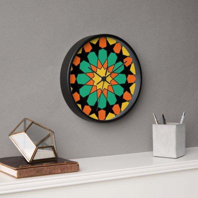 Horloge Coucher de soleil tropical Mosaïque marocaine (Bureau)