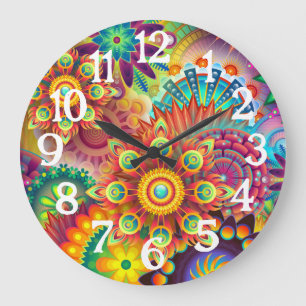 Horloge couleur arc-en-ciel Mandalas